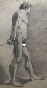 Antique Drawing Original Pencil Chalk Nude Man Portrait Standing - Picture 1 of 8