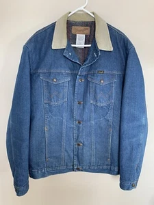 Giacca Denim Western Vintage Wrangler Taglia 46L Coperta Foderata Collare in velluto a coste 74270PW - Foto 1 di 6