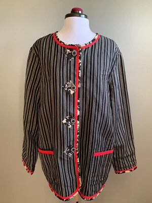 Koos Of Course Women's Size L Linen reversible Button Front Cardigan Red & Black - Image 1 of 4