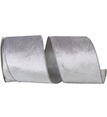 4” x 10YD Wired Christmas Holiday Bow Ribbon Velvet SILVER by Allstate Floral 🎄 - Image 1 of 3