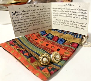 Vintage Ohrringe Michal Golan Ohrstecker rund Mittelstein - Bild 1 von 7