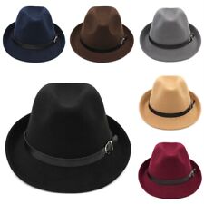 Men Women's Fedora Caps Trilby Hats Roll Up Short Brim Gangster Cap Leather Belt
