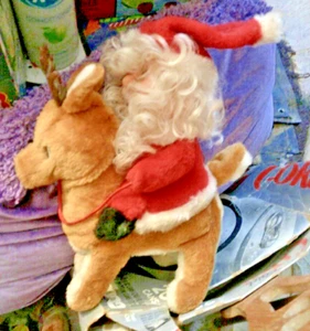 Vintage 1985 Orlando Yeh Santa Claus Riding Reindeer Plush Musical NOT WORKING - Picture 1 of 3