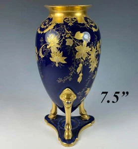 Antique M. Redon, Limoges Porcelain Amphora Vase, Impasto Raised Gold Enamel - Picture 1 of 10
