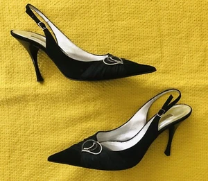 MARINO FABIANI Nordstrom Black Tulle Swarovski Crystals Sling Backs Shoes Sz 9 - Picture 1 of 8