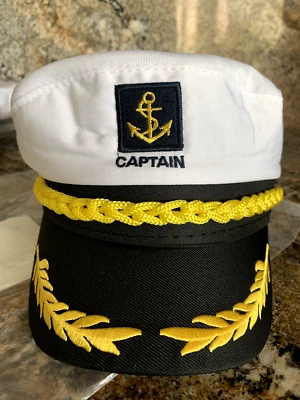 SOMBRERO DE CAPITÁN Adulto Gorra de Crucero Ajustable Talla 24" Circunferencia Ancla Náutica Foto 1 de 4