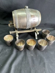 Antique  Dutch Silver Plate Barrel Liquor Dispenser & Cups Windmill Farm Scenes - Picture 1 of 19