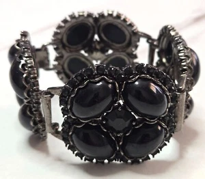Vintage Black Cabochons Wide Bracelet - Picture 1 of 5