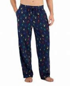 Pantalones de pijama de lana Fair Isle grandes con cordón en la cintura azul marino Club Room para hombre - Imagen 1 de 8