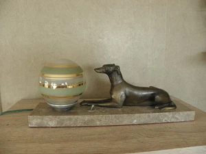 LAMP ART DECO table figurine desck vintage french marble light Licht bronze dog - Picture 1 of 10