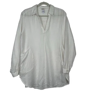 Magaschoni 100% Leinen weiß Tunika Top L Oversize V-Ausschnitt Taschen Lagenlook - Bild 1 von 9