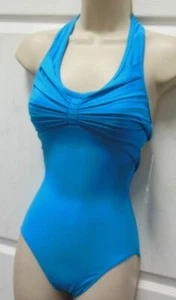 CAPEZIO PLEATED SYNERGY pinchfront HALTER DANCE LEOTARD Adult Ocean 10190 - Picture 1 of 8