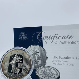 2010 France The Sower Silver Proof €10 Coin Encapsulated And COA Some Toning - Picture 1 of 4