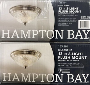 2-Pack- Hampton Bay 13” 2-Light Brushed Nickel Flush Mount w Clear Glass Shade - Picture 1 of 5