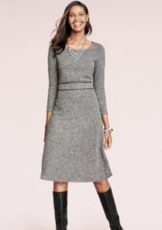 Vestido Talbots 22W Fit & Flare Negro Tri tweed Cuero sintético Ribete Rodilla Nuevo con Etiquetas $149 Foto 1 de 1