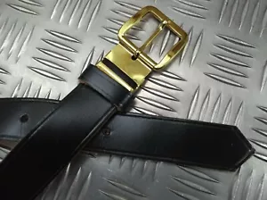 Military Issue Black Leather 3cm Trouser Belt With Gilt Type Long Bar Buckle 34" - Picture 1 of 5