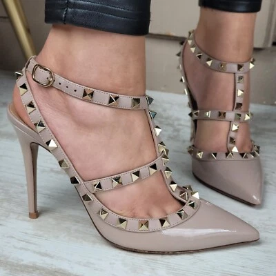 Valentino Garavani Rockstud Nude Leather Heels Shoes Sandal 36.5 UK 3.5 - Image 1 of 4