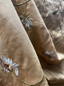 FAUX SILK FLOWERS EMBROIDERED~DRAPERY UPHOLSTERY Sold By The Yard - Orange - Picture 1 of 3