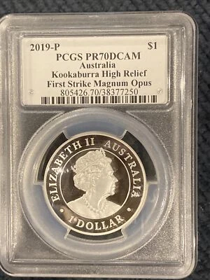 2019-P PCGS PR70DCAM Australia Kookaburra High Relief, First Strike, 1 Oz .999 - Image 1 of 2