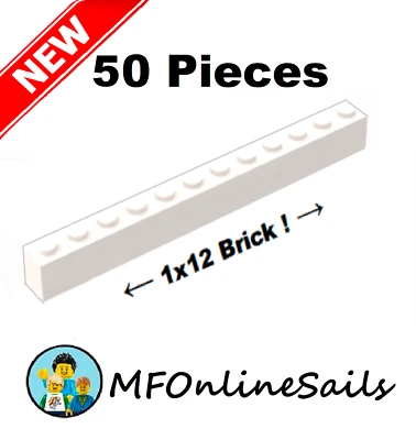 *NEW* 50x Genuine LEGO 1x12 Bricks - White- Piece # 6112 Bulk Long - Image 1 of 4