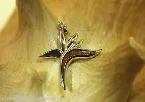 23mm 925 STER Silver Genuine Inlaid Koa Wood Hawaiian Bird of Paradise Pendant - Picture 1 of 4