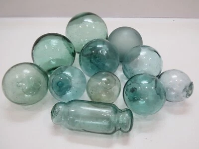 11 Auténticos Flotadores de Vidrio Japoneses Bola Boya Tiki Hut Bar Red Pesca (G2-966B) Foto 1 de 4