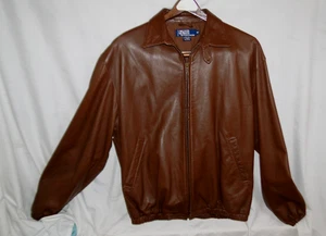 Vintage Polo Ralph Lauren Mens Brown Leather Bomber Jacket Brown Lining Size M - Picture 1 of 10