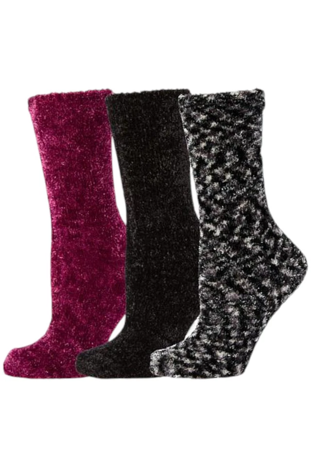 Paquete de 3 calcetines acogedores para mujer HUE negros tinte espacial/vino/negro Foto 1 de 1