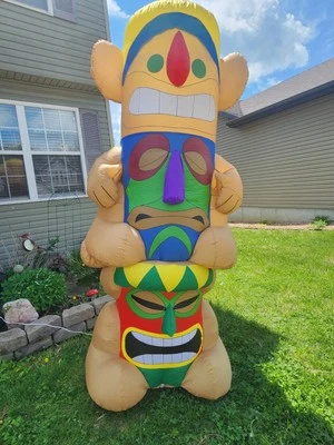 Gemmy Airblown Inflatable Lighted Totem Pole Tiki Luau Party Summer Huge 8 FT - Image 1 of 4