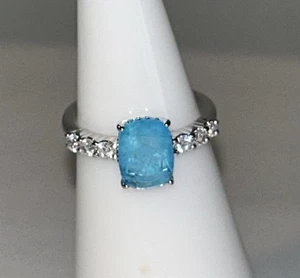KIDS Ring Aqua Blue Quartz on Rhodium Bomb Party NEW! Sizes 3-5 Adjustable - Picture 1 of 3