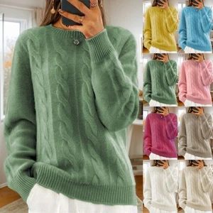 Winter Women Pullover Sweater Jumper Casual Cable Chunky KNITTED Loose Tops SIZE - Picture 1 of 19