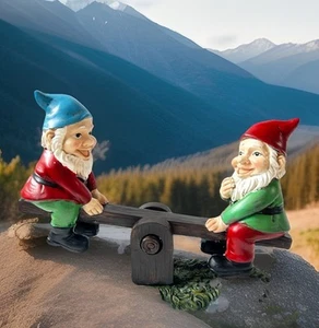 Large 7 in Funny Seesaw Gnomes Happy Garden Decor Whimsical Indoor Outdoor - Picture 1 of 12