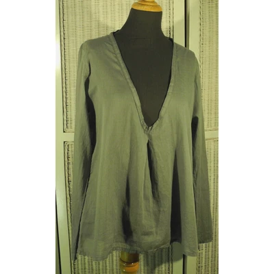 KRISTENSEN DU NORD Pleat Front Floaty Smock Top Light Plunge Neck Grey Blouse - Image 1 of 4