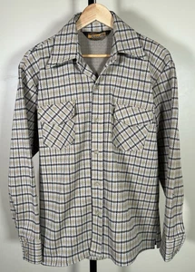 Montgomery Ward Put Together Vintage 70s Tan Brown Checks Plaid Over Shirt Sz L - Picture 1 of 9
