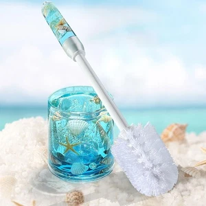 Toilet Brush and Holder Acrylic with Nature Seashell,Compact Size Toilet Bowl... - Picture 1 of 8