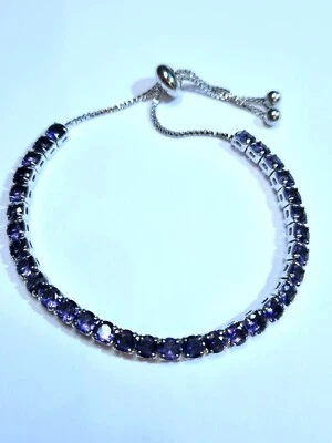 Silver Plated 4mm Purple Rhinestone Toggle Bracelet (#127) - Image 1 of 3