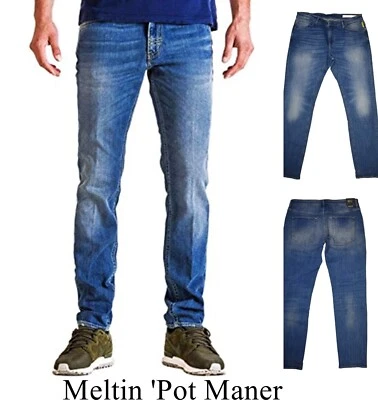 MELTIN' POT jeans uomo meltin pot slim fit elasticizzato pantalone denim a vita bassa w38 52