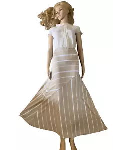 Chico's Women’s Long Skirt Casual Size 2 ( L) Beige with white Stripes Stretch - Picture 1 of 8