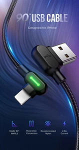 iPhone MCDODO 90 Degree USB Cable LED Fast Charging iPhone iPad Airpod 1.2m - Picture 1 of 9