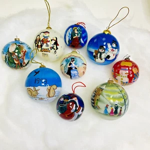 Christmas Holiday Ornaments Glass Inside Art Reversed Hand Painted Peggy Abrams - Picture 1 of 15