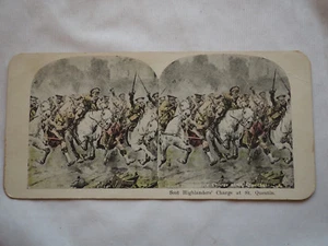 SCOTT HIGHLANDERS CARICA A SAN QUENTINO antica cartolina stereovista - Foto 1 di 3