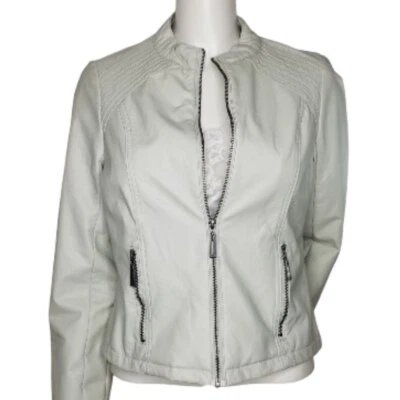 Chaqueta de cuero sintético JOU JOU J2 color blanco roto crema para mujer mediana Foto 1 de 4