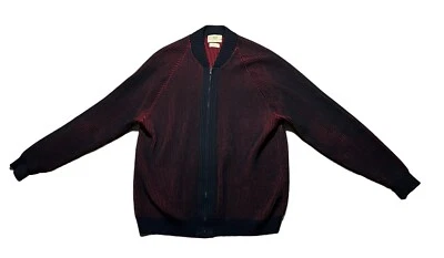 Cárdigan Suéter Vintage Años 50 Lana Virgen Para Hombre Garra Cremallera Rojo Negro L Alto Foto 1 de 4