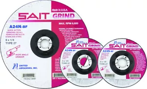 SAIT 7 X 1/4 X 7/8" GRINDING WHEEL, TYPE 27, MADE IN THE USA, (PACK OF 10)20081 - Picture 1 of 3