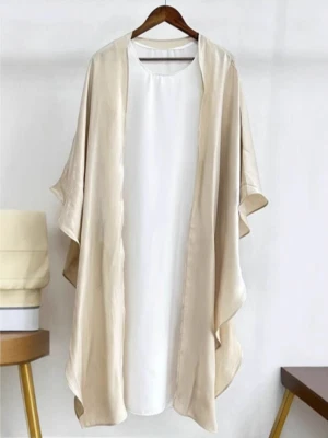 Dubai Abaya Mujeres Niños Conjuntos Abiertos Ala de Murciélago Caftán Cárdigan Kimono Con Vestido Interior Foto 1 de 4