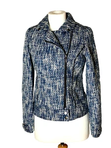 Papaya Jacket Women Small Biker Blue Lined Full Zip Pockets Size 8 - Picture 1 of 13
