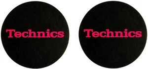 Technics Logo [One Pair] Pink on Black Slipmats Vinyl Record LP 12-inch Slip Mat - Picture 1 of 2