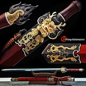 Espada de doble filo octaédrico de acero plegado Jian dragón de oro auspicioso - Imagen 1 de 12