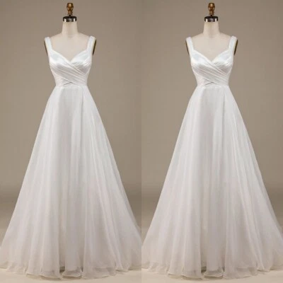 Beach Wedding Dresses Sleeveless A Line Chiffon V Neck White Simple Bridal Gowns - Image 1 of 4