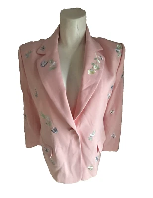 TOGETHER CLASSICS PINK FLORAL&BUTTERFLY EMBROIDERED JACKET BLAZER STRETCH 18 PET - Image 1 of 4